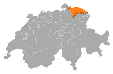 Obraz premium Map of Swizerland, Thurgau highlighted