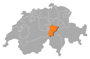 Map of Swizerland, Uri highlighted