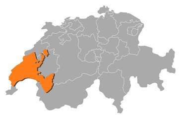 Map of Swizerland, Vaud highlighted