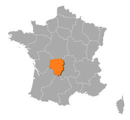 Map of France, Limousin highlighted