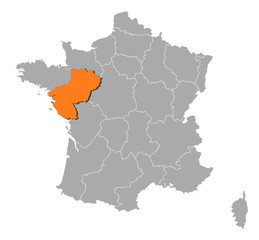 Map of France, Pais de la Loire highlighted