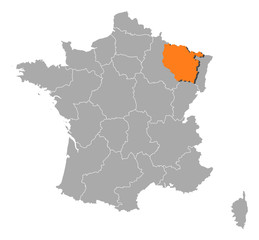 Map of France, Lorraine highlighted