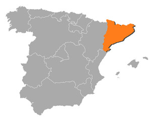 Map of Spain, Catalonia highlighted