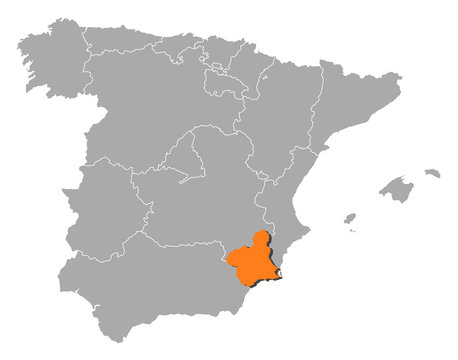 Map of Spain, Murcia highlighted