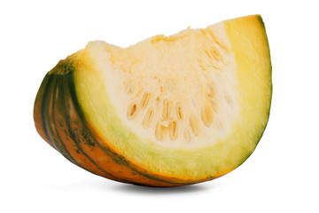 Slice of ripe autumn yellow green pumpkin
