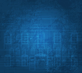 Fototapeta premium Grungy background with building facade drawings. Eps10