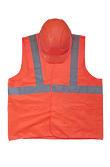 yellow high visibility vest and protective helmet
