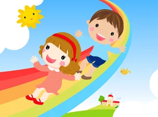Foto op Plexiglas kinderen en regenboog-vector © suerz