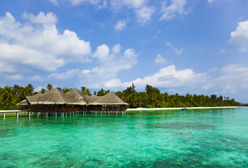 Water cafe on a tropical beach at Maldives