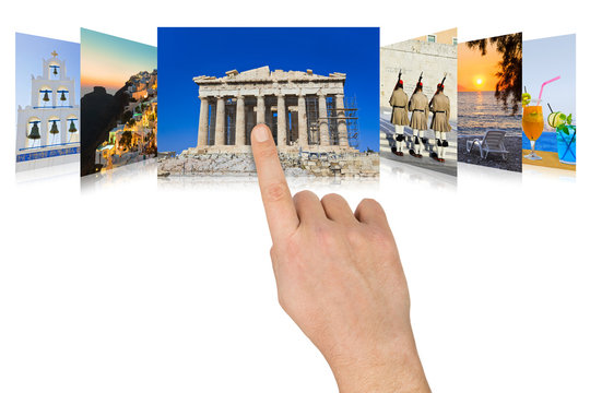 Hand scrolling Greece travel images