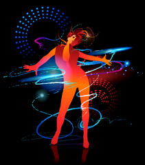 Dancing girl with shining splashes on a black background. Vector - 36901929
