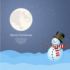 Snowman at night staring at the Moon Background