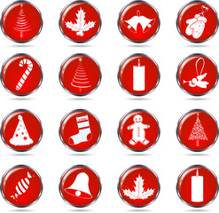 Set of Red Christmas web button isolated on white