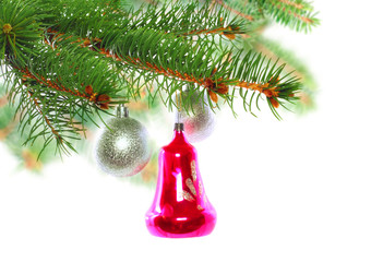 Christmas decoration-glass ball on fir branches.