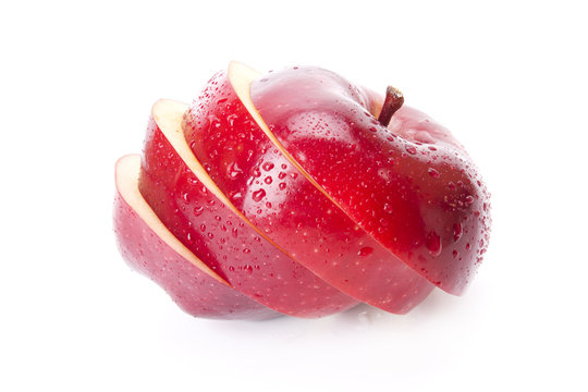 red apple sliced arrange isolate on white screen.