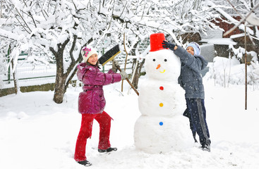 snowman and kids