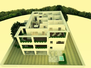 appartamento rendering 3d stanze bagni architettura progetto
