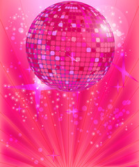 Disco ball on the pink background