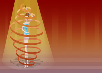 background of gymnast make spirals with ribbon