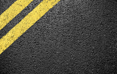 black asphalt yellow markings - obrazy, fototapety, plakaty