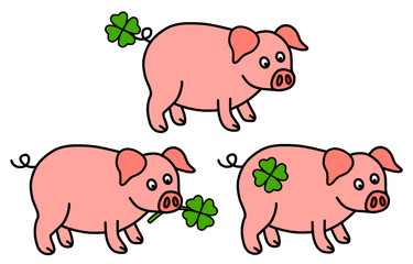 glücksschweine mit kleeblatt