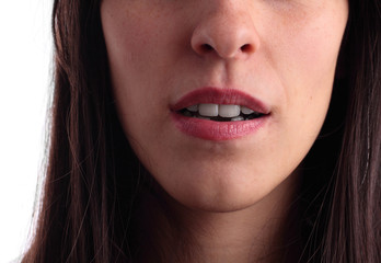 Pretty girl with open mouth close up