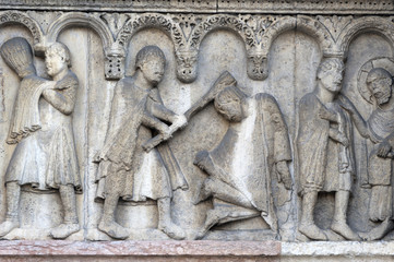 Modena (Emilia-Romagna, Italy) - Cathedral facade, bas-relief