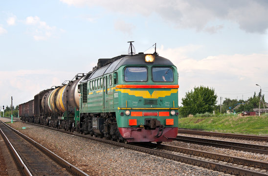 Russian freight diesel train