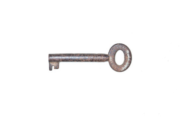 Old key in isolated white background