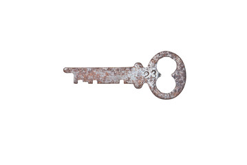 Old key in isolated white background