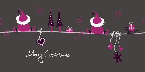 2 Christmas Elfs & Symbols Purple/Grey - obrazy, fototapety, plakaty