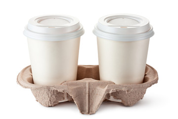 Two disposable coffee cups in cardboard holder - 36930578