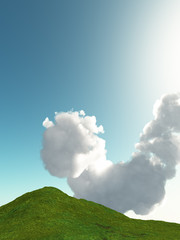 雲と緑の丘