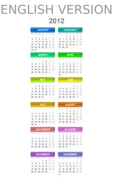 2012 English vectorial calendar