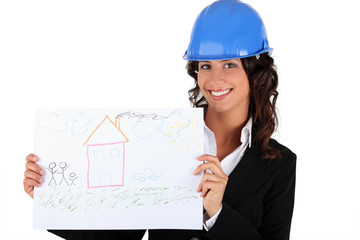 architect businesswoman holding a drawing