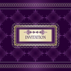 vector invitation on seamless vintage pattern with lacy frame fo