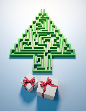 Christmas Tree Shaped Maze Leading To Gifts