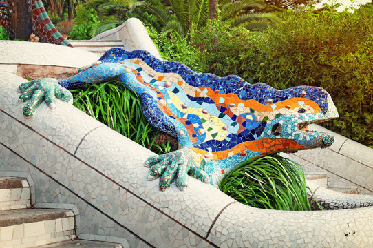 Lizard Fountain at Park Guell in Barcelona - Spain