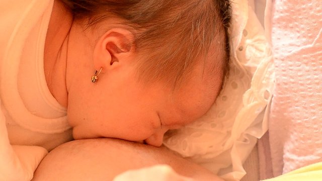 b&eacute;b&eacute; t&eacute;tant le sein de sa maman