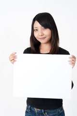 Fototapeta premium pretty asian woman with blank whiteboard