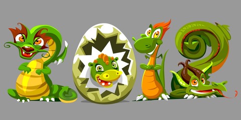four funny dragon - the symbol of the new year 2012