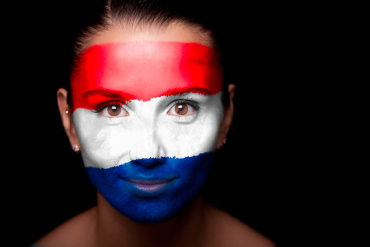 Portrait of a woman with the flag Netherlands