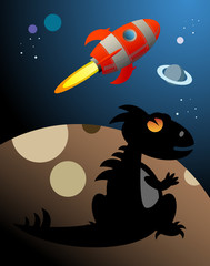 Dino et Rocket dans l& 39 espace, illustration vectorielle