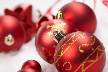 Christmas balls on the white background