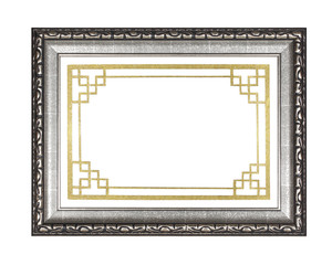 Silver frame with gold decor isolated on white background