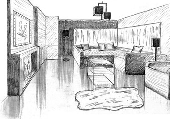 Graphical sketch of an interior apartment
