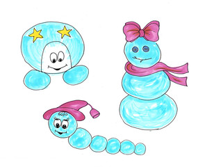 Sketch, collection of snowmen