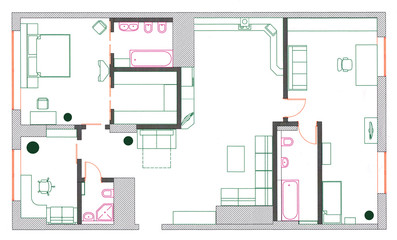 furniture is on architect plan of the flat