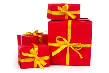 Red presents with with yellow ribbon