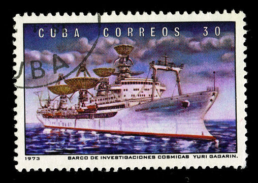 CUBA,  Barco de invebtigaciones cosmicas Yuri Gagarin,  1973